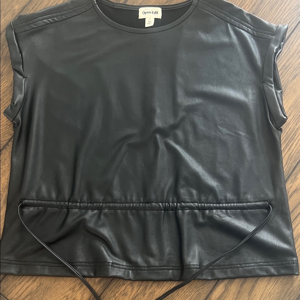 Open Edit Faux Leather Top NWOT Chic Modern Vegan Leather Blouse
